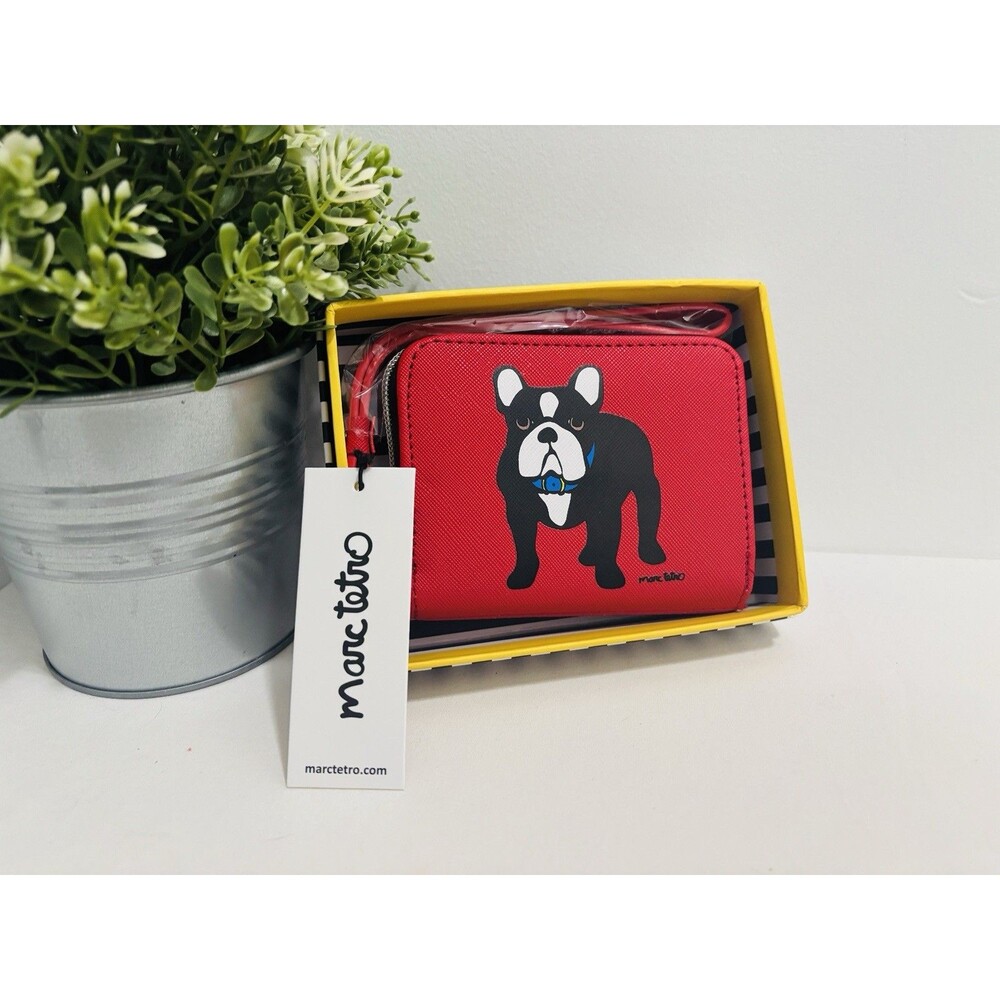 NEW Marc Tetro French Bulldog Wallet Coin Pouch Red Wristlet NWT Gift Box